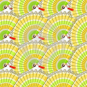 Japanese fan seamless pattern with colored stripes close. vector