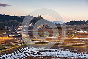 Japanese farm village in morningat Kiso valley