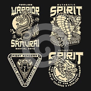 Japanese fight academy vintage emblems