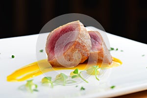 Japanese fine dining, Seared tuna steak called Sashimi