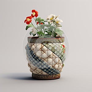 Japanese Floral Basket Flower Pot - 3d Model By Mohana