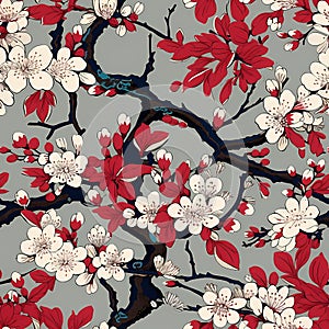 japanese floral seamless pattern with cherry blossom in bight color