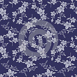 Japanese Flower Branch Fall Vector Seamless Pattern