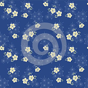 Japanese Flower Hexagon Star Vector Seamless Pattern
