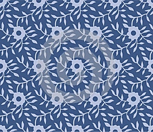 Japanese Flower Leaf Vine Vector Seamless Pattern