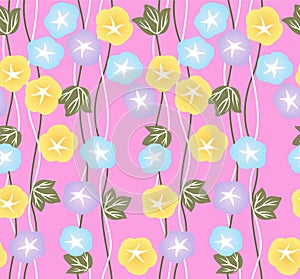 Japanese Flower Leaf Vine Vector Seamless Pattern