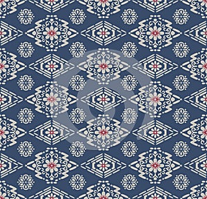 Japanese Flower Zigzag Diamond Vector Seamless Pattern