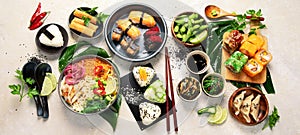 Japanese food assortment on light background