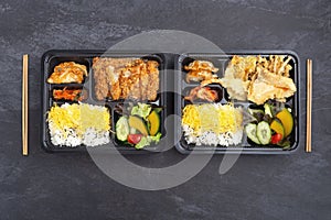 Japanese food bento set in takeaway box