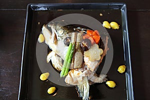 Japanese food bolied head fish with sauce