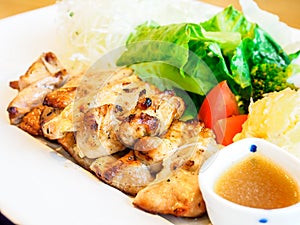 Japanese food, chicken steak with salad