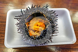 Japanese Food: Fresh sea urchin (uni) from the local market in J