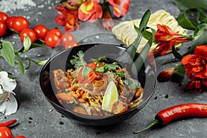 Japanese food: Glass noodles with chicken and vegetables