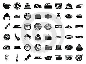 Japanese food icons set simple vector. Tempura asian