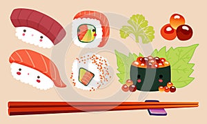 Japanese Food Illustration, Sushi Vector