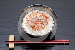 Japanese food, Katuobushi on cooked rice photo