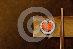 Japanese Food Lover Concept. Roll Sushi with Heart Shape, Serve