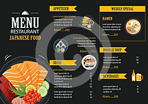 Japanese food menu restaurant brochure design template
