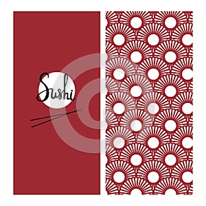 Japanese food menu template with seamless pattern on background. Good for flyer, broshure, web, card. Vector illustration