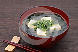 Japanese food, Miso soup of tofu and seaweed