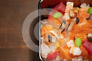 Japanese food mix sashimi chirashi rice bowl