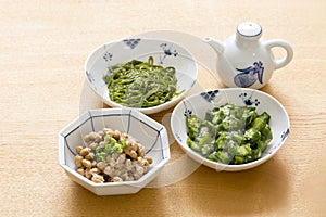 Japanese food, natto, okra