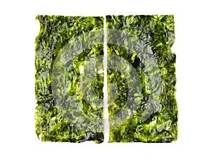 Japanese food nori dry seaweed sheets with salt and chopsticks