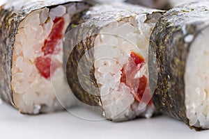 Japanese food restaurant, sushi maki gunkan roll plate or platter set. Sushi set and composition