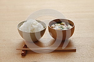 Japanese food, rice and miso soup