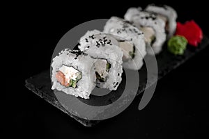 Japanese food. roll with philadelphia and sesame seeds