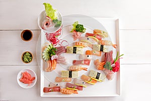 Japanese food sashimi and nigiri sushi platter