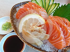 Japanese food sashimi salmon and sushi