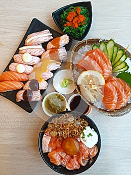 Japanese food sashimi salmon and sushi