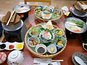 Japanese food served on the table.