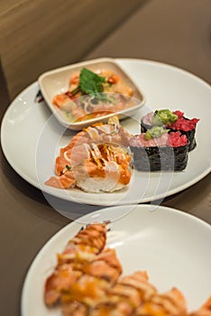 Japanese food in set different types of sushi