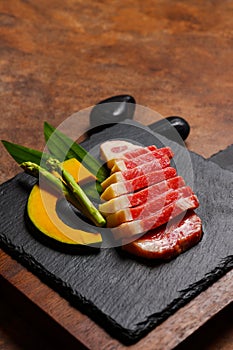 Japanese Food style : The premiums sliced Wagyu beef put on the plate for ready to cooking or grill