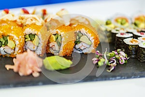 Japanese food. sushi. seafood fabrics. Japanese culture. White background.