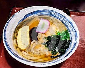 Japanese food, tempura udon with seaweed