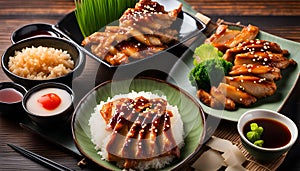 Japanese food, Teriyaki chicken set meal