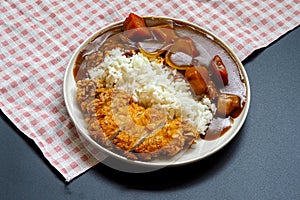 Japanese food Tonkatsu with curry in white plate