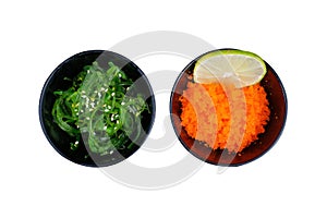 Japanese food topping  alga and spawn on white background