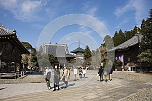Japanese and foreigner traveler visit praying in Daitou or Great pagoda of Naritasan Shinshoji Temple at Chiba in Tokyo, Japan