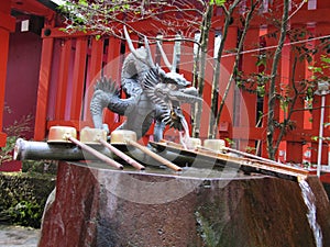 Japanese fountain with drake