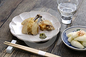 Japanese fried chicken wings with crispy skin