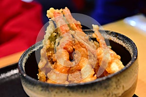 Japanese fried prawn tempura bowl