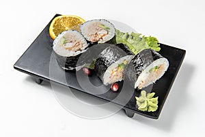 Japanese futomaki of crab surimi plate isolated