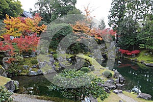 Japanese garden and autumn leaves in Daigoji Temple Sanbo-in, Kyoto, Japan