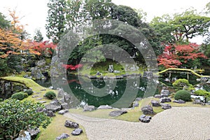 Japanese garden and autumn leaves in Daigoji Temple Sanbo-in, Kyoto, Japan