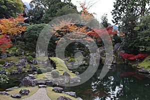 Japanese garden and autumn leaves in Daigoji Temple Sanbo-in, Kyoto, Japan