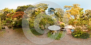 Japanese garden Botanical garden Georgia Batumi blue sky trees spring with 3D spherical panorama with 360 degree viewing angle